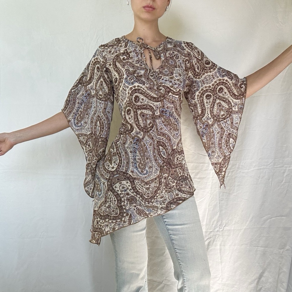 2000s NoBo Paisley Bell Sleeve Top Whimsigoth Fairy Y2K